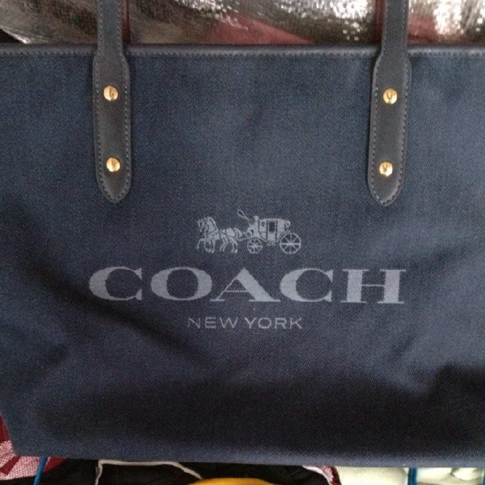 Coach Blue Large Tote Bag with Leather Handles